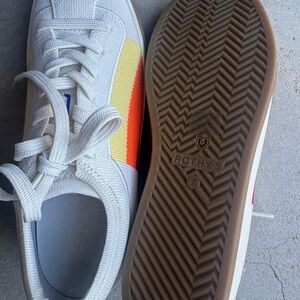 Rothy's White Sneakers with Orange and Yellow Accents